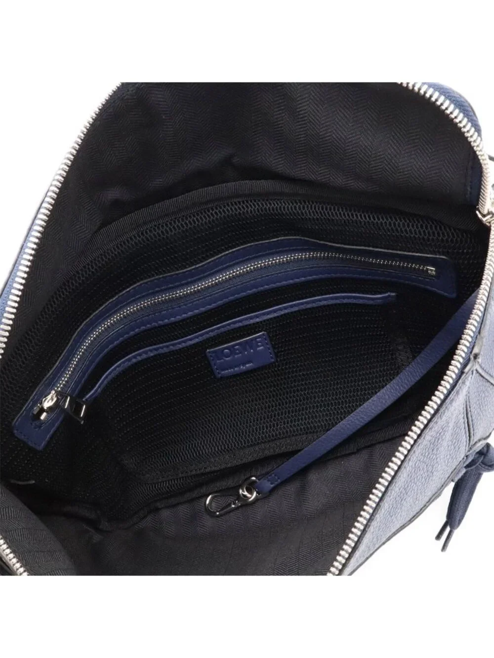 Loewe Puzzle Anagram Sling Bag Crossbody Leather Navy Silver